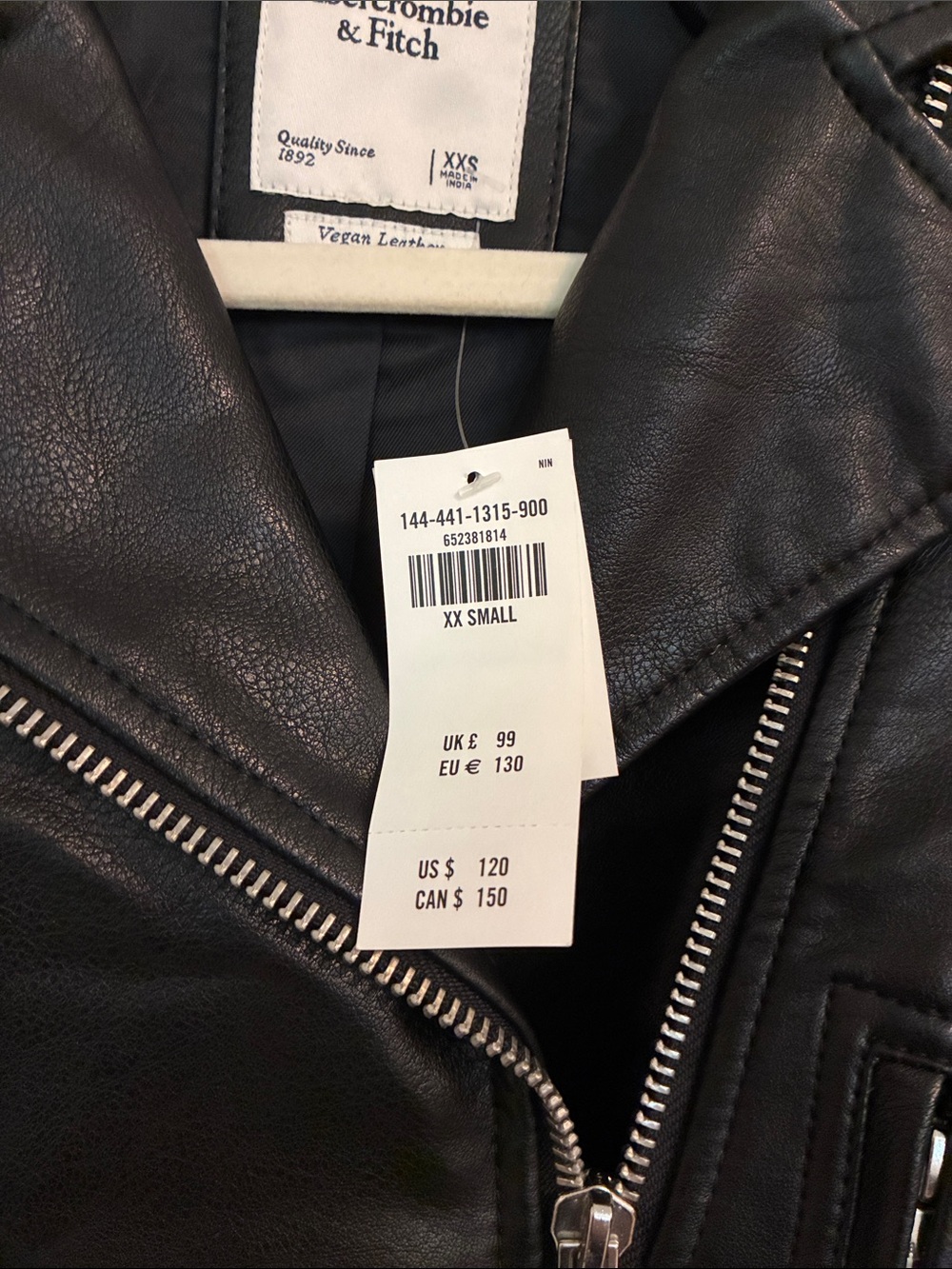 Abercrombie & Fitch NWT Black vegan Leather Moto Jacket size xxs - Picture 2 of 4